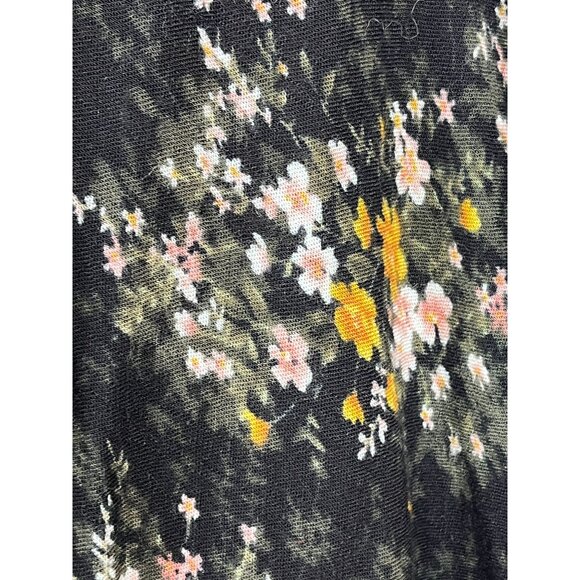 American Eagle Boho Floral Ruffle Kimono Cardigan One Size Black Pink - Picture 15 of 16